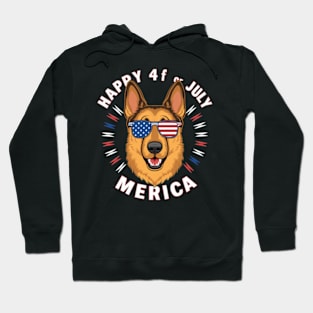 A cartoon German Shepherd in American flag colors has an American flag-colored face, wearing American flag-colored sunglasses. (2) Hoodie